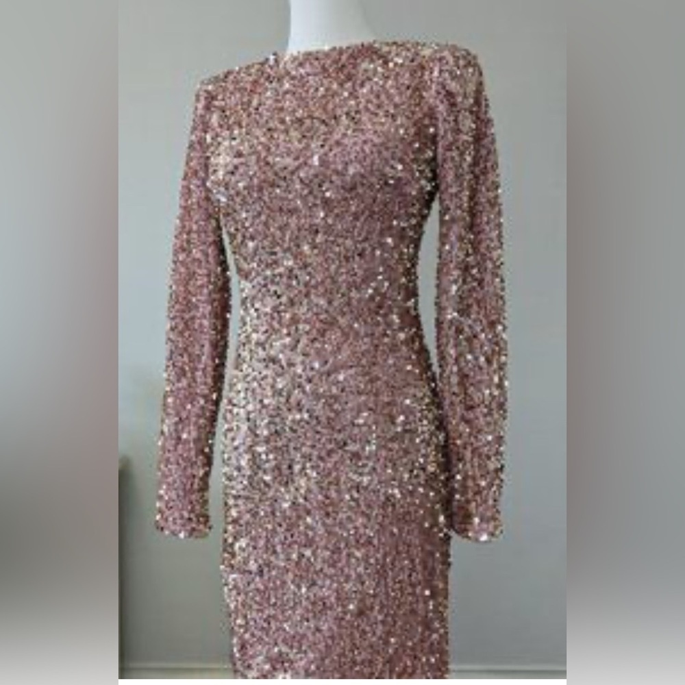 Love & Lemonade 2XL Pink Sequin Bodycon Mini Dress Long Sleeve V‑Neck NWT ✨